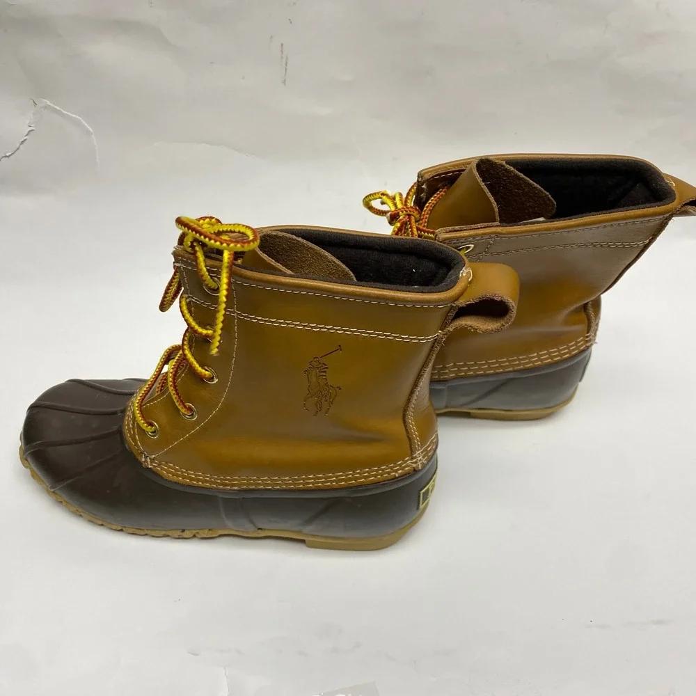 Ralph Lauren Kids Duck Boots Brown Leather Rubber‎ Logo Size 4